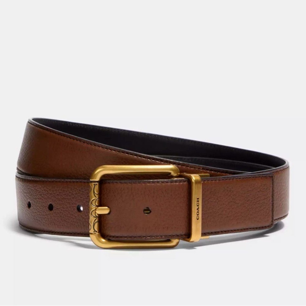 Coach Brown Leather Belt with Gold Buckle women